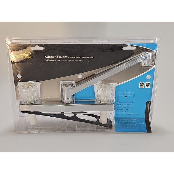 Road & Home Chrome Double Handle Low-Arc Kitchen Faucet w/Deck Plate [C7] - Picture 6 of 16